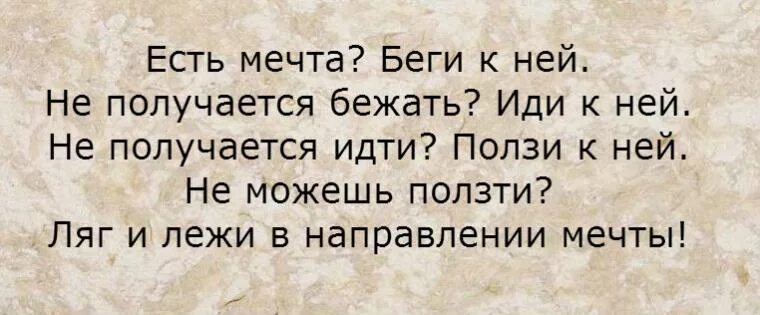 Идешь идти бежишь бежать ползешь ползти. Ляг и лежи в направлении мечты. Не можешь ползти ляг и лежи в направлении мечты. Не можешь идти к цели ползи. Лежать в направлении мечты.