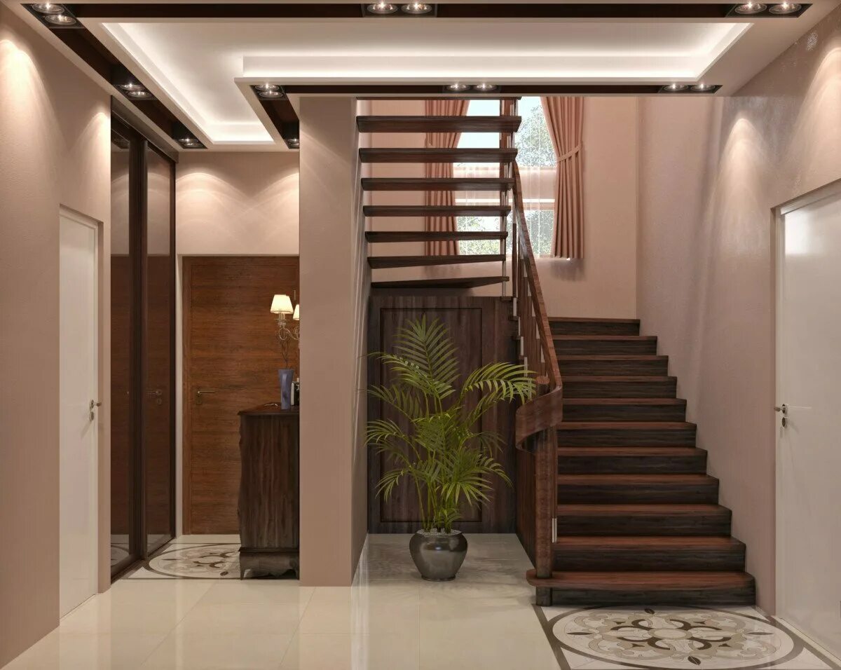 Проект интерьера частного дома. Прихожая с лестницей. Интерьер холла с лестницей. Прихожая с лестницей в частном доме. Лестница в коридоре в частном доме.