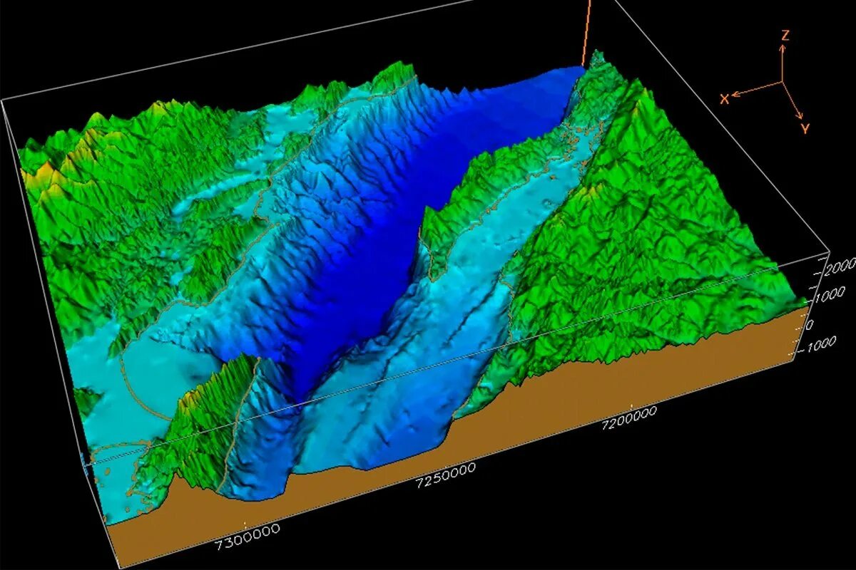 Рельеф дна озера Байкал. Рельеф территории озера Байкал. Батиметрия озера Байкал. Тектонический разлом озера Байкал.