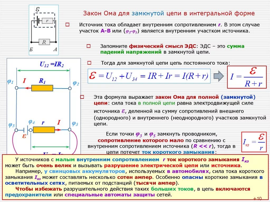 Внутренним сопротивлением обладает резистор. Закон Ома для замкнутого участка цепи формула. Закон Ома для участка замкнутой цепи. Закон Ома для замкнутой цепи формула. Закон Ома для замкнутой цепи напряжение.