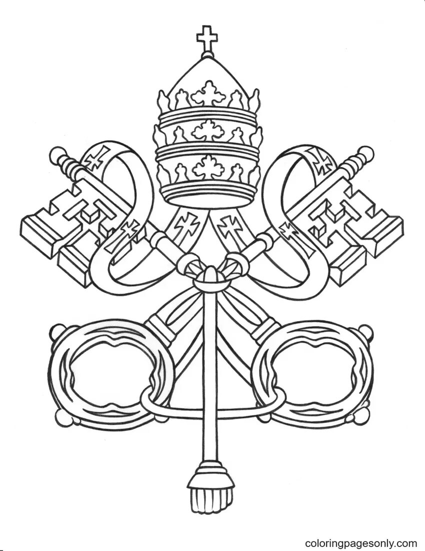 Раскраска Ватикан. Ключ раскраска. Флаг Ватикана раскраска. Ключ символ Святого Петра.