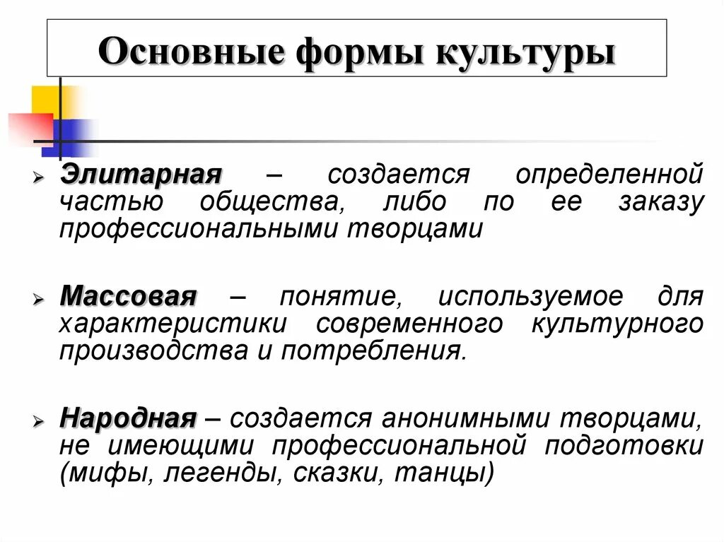 Три основные формы культуры. Формы и разновидности культуры народная массовая и элитарная. Формы культуры Обществознание. Формы культуры народная массовая элитарная.