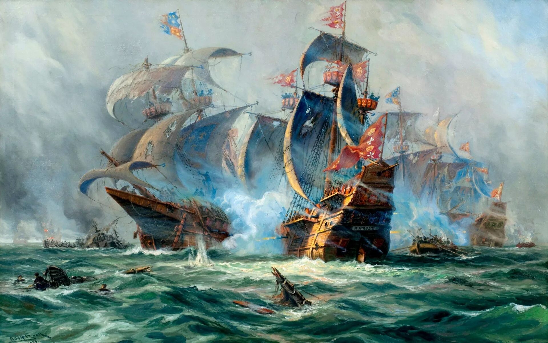 Картины морских боев. Верещагин морские баталии 1904. маринисты морское сражение. галеон в бою. картины маринистов морские баталии.