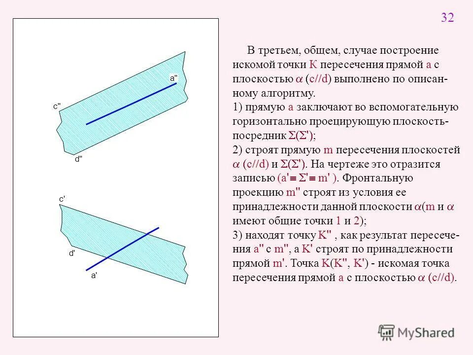 Искомая сторона. Условие принадлежности прямой плоскости.