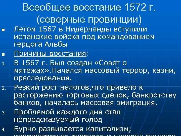 План причины освободительной борьбы против нидерландов