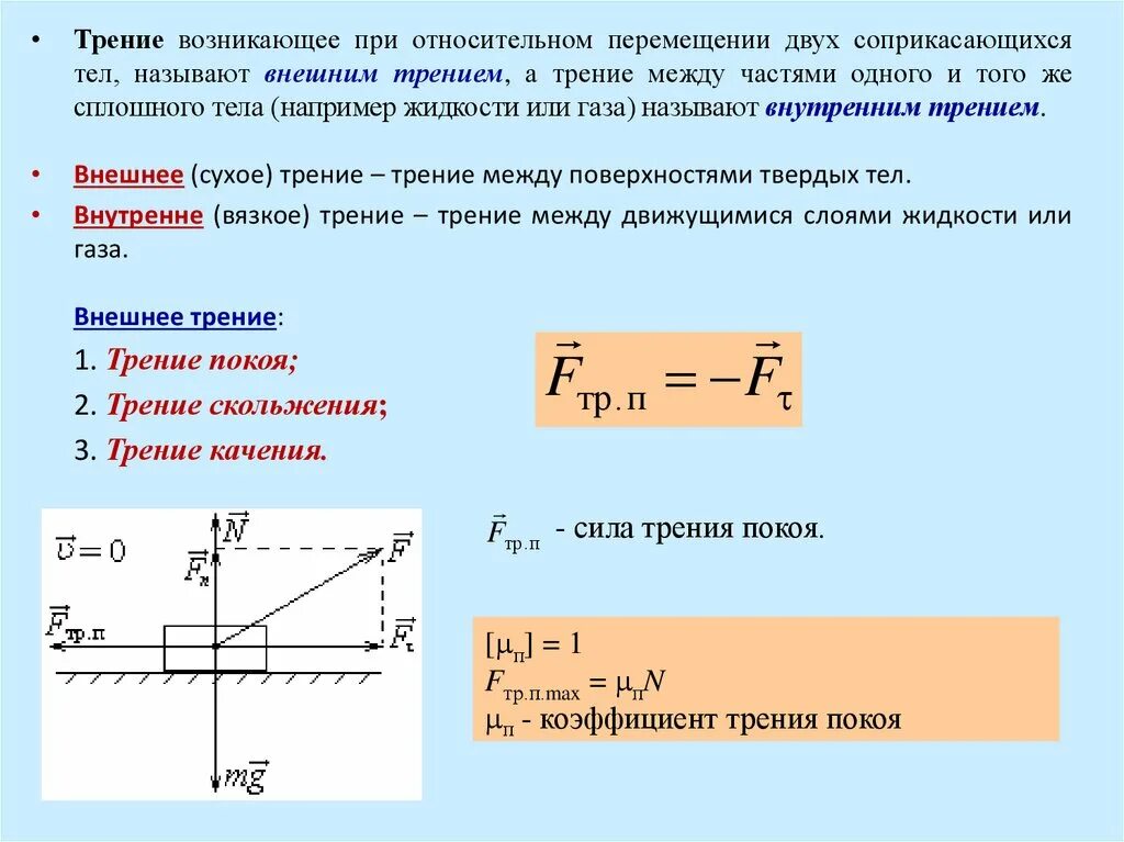 Сила трения сила гравитационной природы хаотическое тепловое. Динамика материальной точки и твердого тела. Сила внешнего трения. Силы трения сухое и вязкое трение. Сила трения скольжения возникает при.