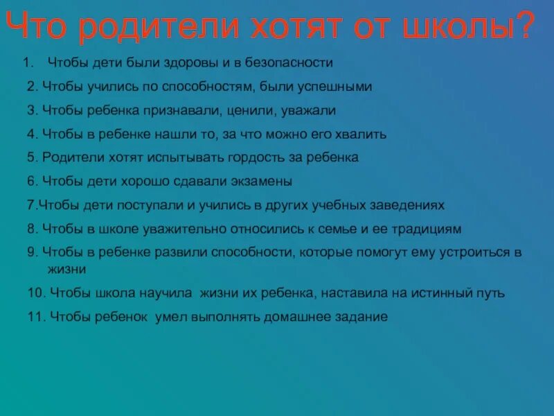 Что хотят родители от школы. Ожидания от школы. Чего мы педагоги хотим от родителей. Чего хотят родители от детей. Что можно родителю в школе