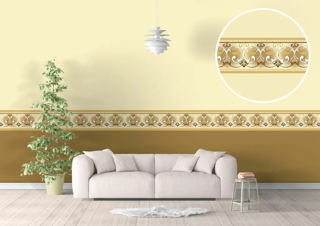 Download wallpaper 3840x2400 living room, sofa, wallpaper, lamps, retro 4k ultra