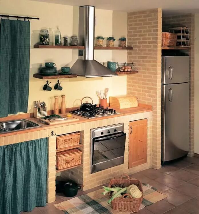 Сделать кухню дома своими руками. Кухонный гарнитур из кирпича. Кухонные шкафчики из кирпича. Кухонный гарнитур из кирпича и кафеля. Кухня из кирпича и дерева.