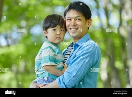 RFPXX10W–Japanese. father and son at the park. 