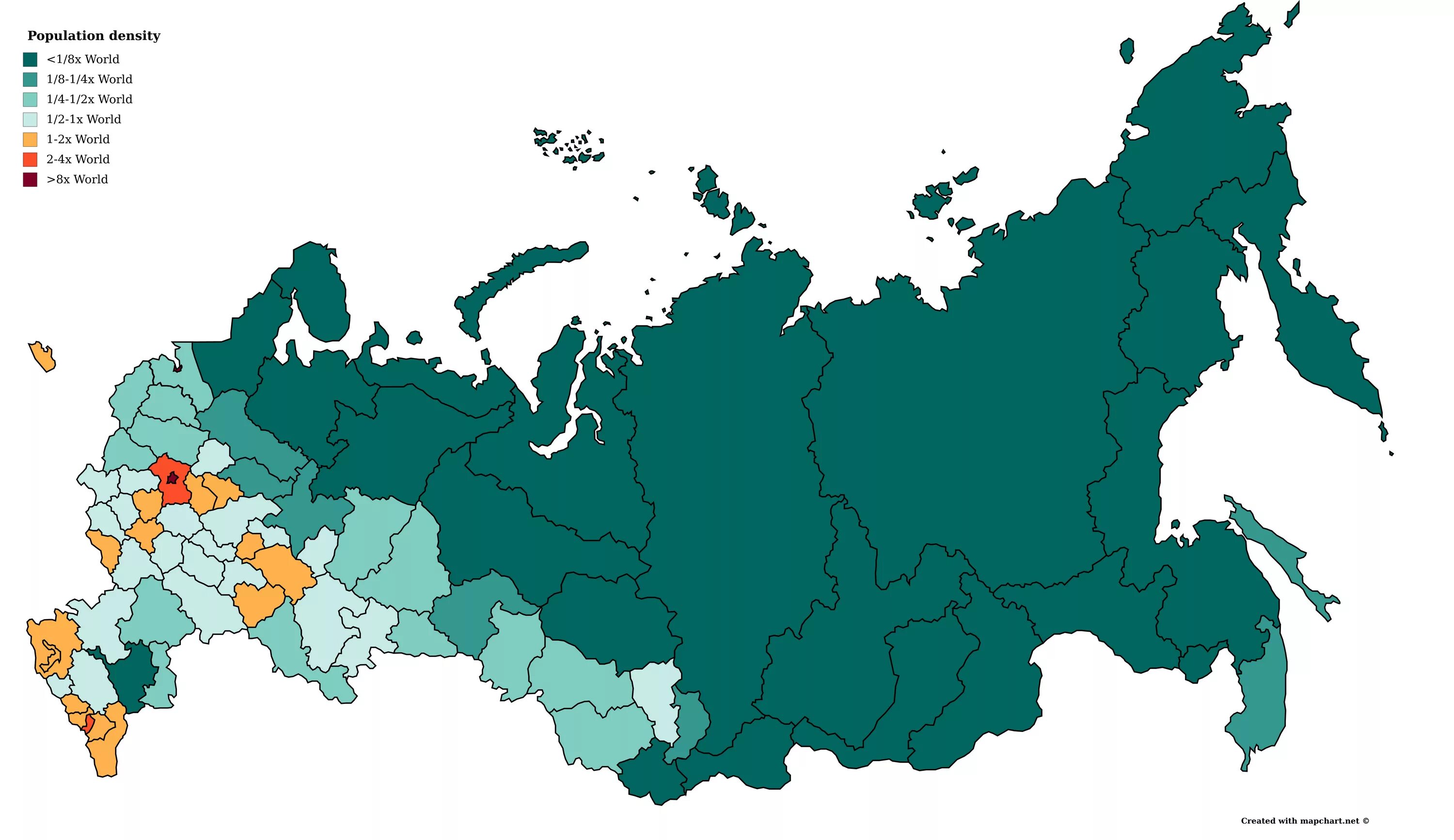 Карта плотности населения России по регионам. Карта России по плотности населения. Карта плотности населения России с областями. Карта плотности населения России по субъектам.