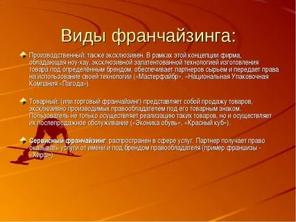 Виды франшиз