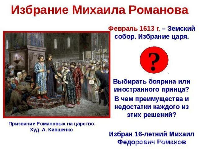 1613 Избрание Михаила Федоровича на царство.