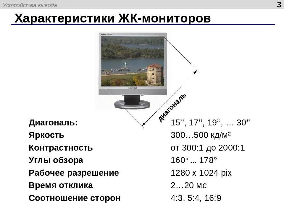 Соотношение монитора. Основные характеристики LSD – мониторов.. Характеристики LCD мониторов. Основной параметр характеризующий мониторы. Параметры ЖК мониторов таблица.