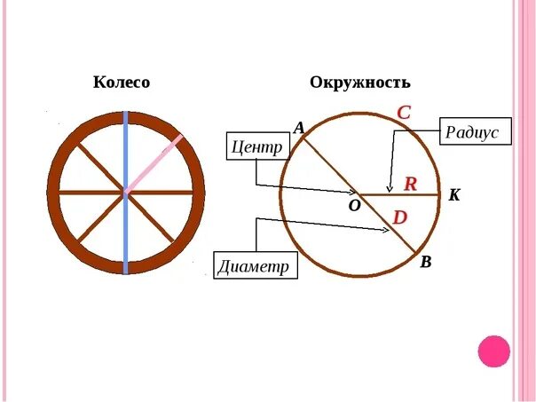 Каков был круг. Радиус и диаметр колеса. Диаметр окружности. Окружность и круг колесо. Диаметр и радиус шины.