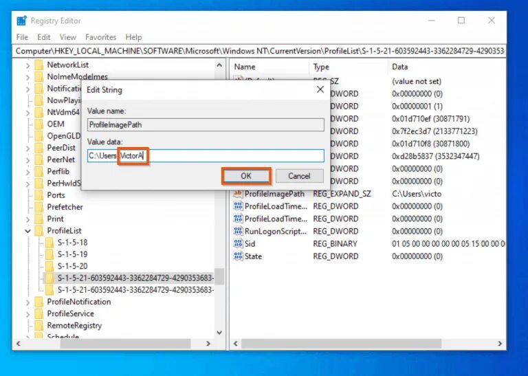 Name folder logs name. Change username windows 10.
