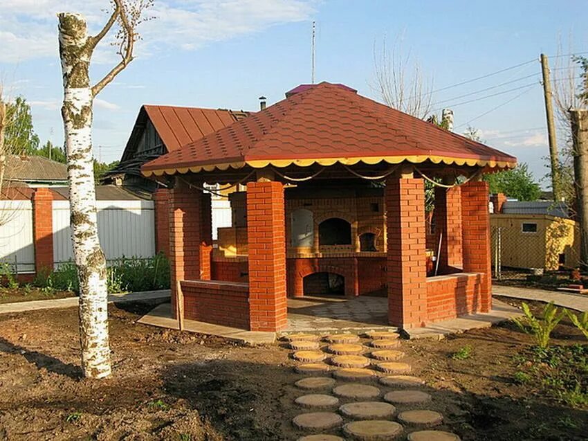 Беседка из кирпича с мангалом проекты