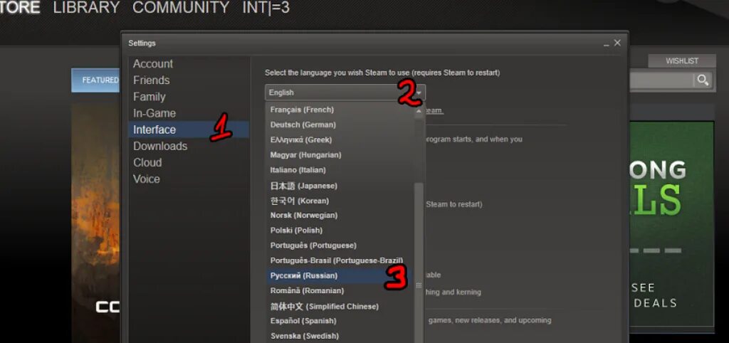 Как изменить язык в стиме. Как изменить язык в стим на русский. Смена языка стим. Как поменять язык в игре стим.