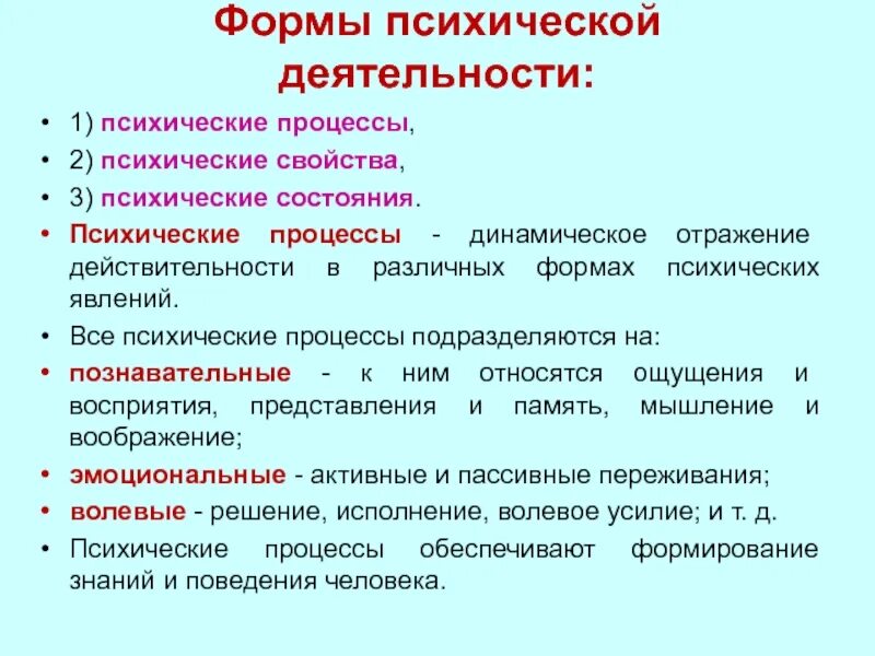 Особенности психической активности. Основные формы психических процессов человека. Психологическая деятельность человека. Деятельность и психические процессы. Формы психической активности.