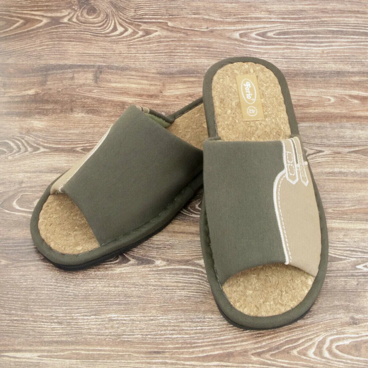 луиджи из текстиля pu-01-01-tf-d. тапочки с пробковой стелькой. сабо cork. тапочки с пробковой подошвой. пробковые тапки.