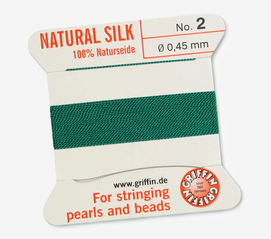 Natural silk. Griffin natural Silk 1. Шёлковая зелёная нить. Нить шелковая, Griffin no.16 (1.05мм), изумрудно-зеленая, с.