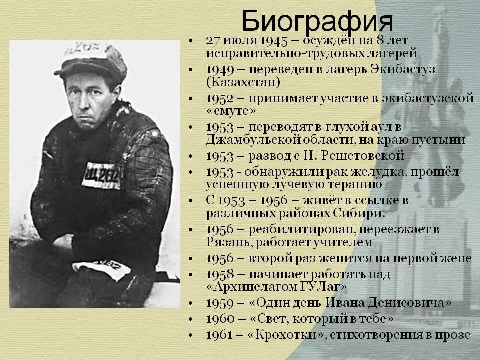 Солженицын 1946. Солженицын 1959. Биография солженицына по датам