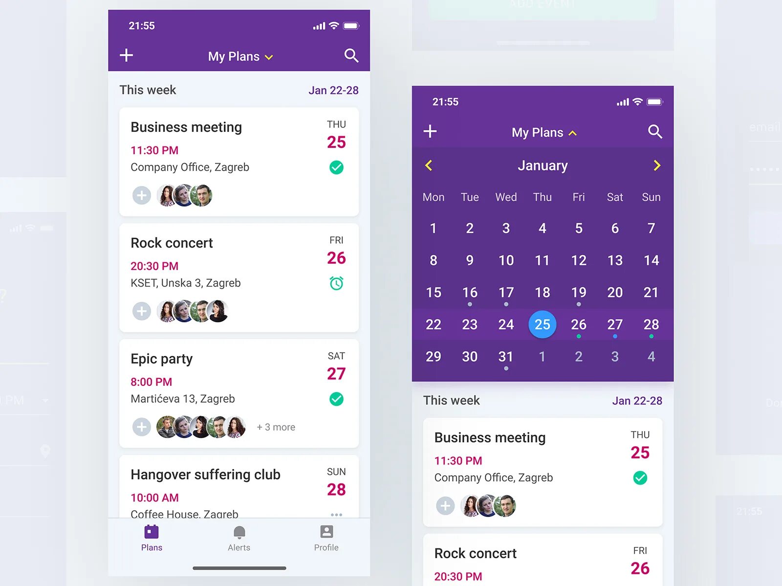 Week Plan приложение. Planner UI. Event list app. Plan app.