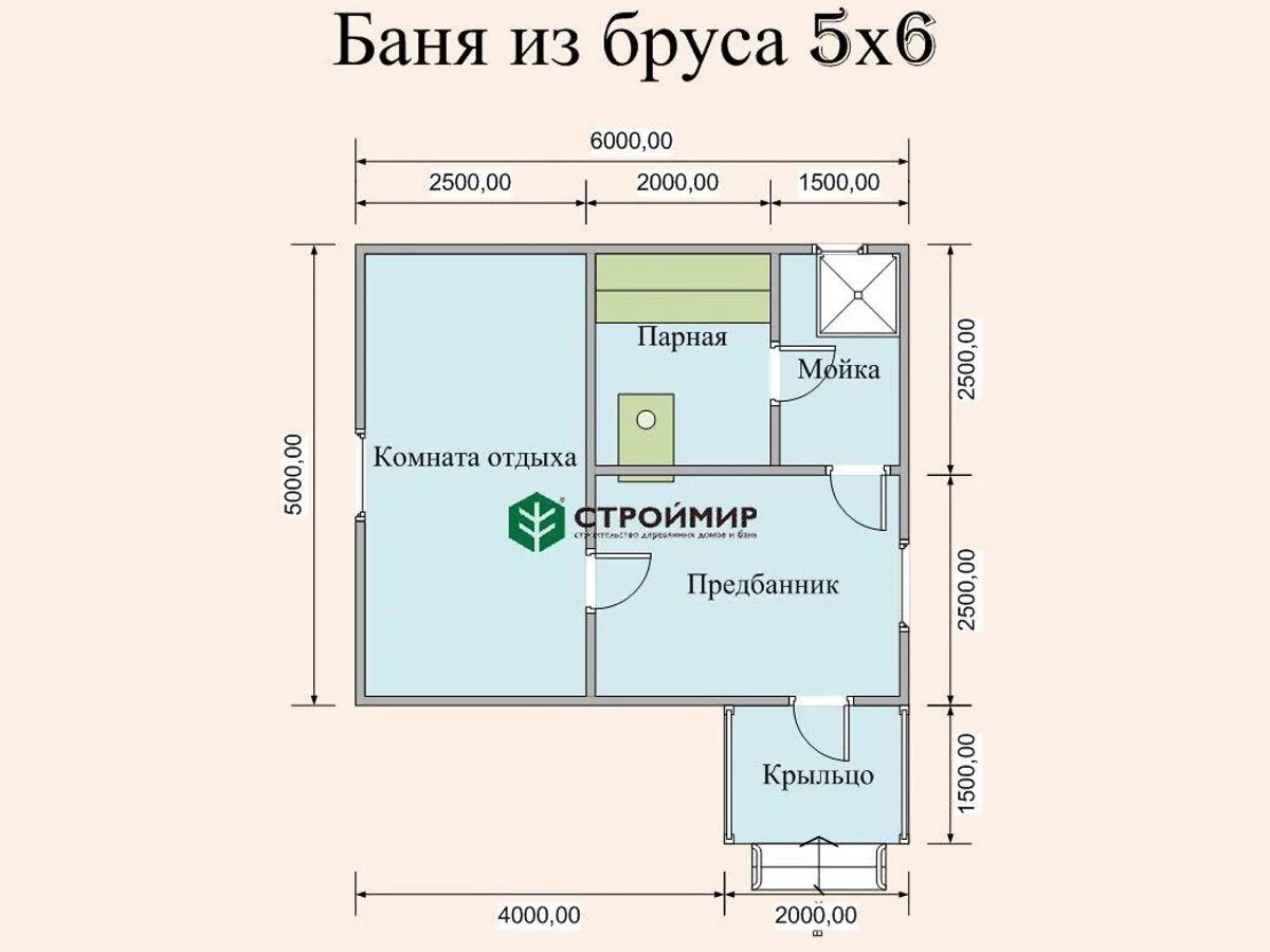 Цена бани 5х6 под ключ. Купить проект одноэтажного сруба для бани 6 на 5 из брус