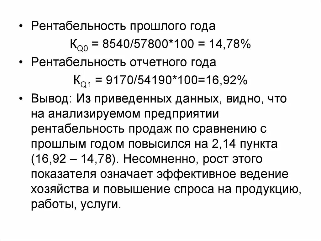 Рентабельность продаж вывод