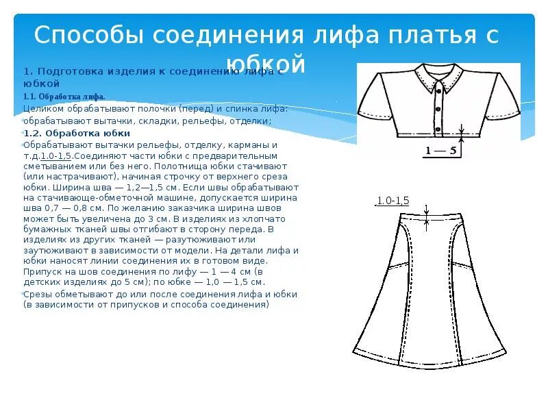 Костюм представляющий собой соединение верхней части одежды. Обработка соединения лифа с юбкой. Соединение лифа с юбкой. Шов соединения лифа с юбкой. Соединение лифа с юбкой накладным швом.