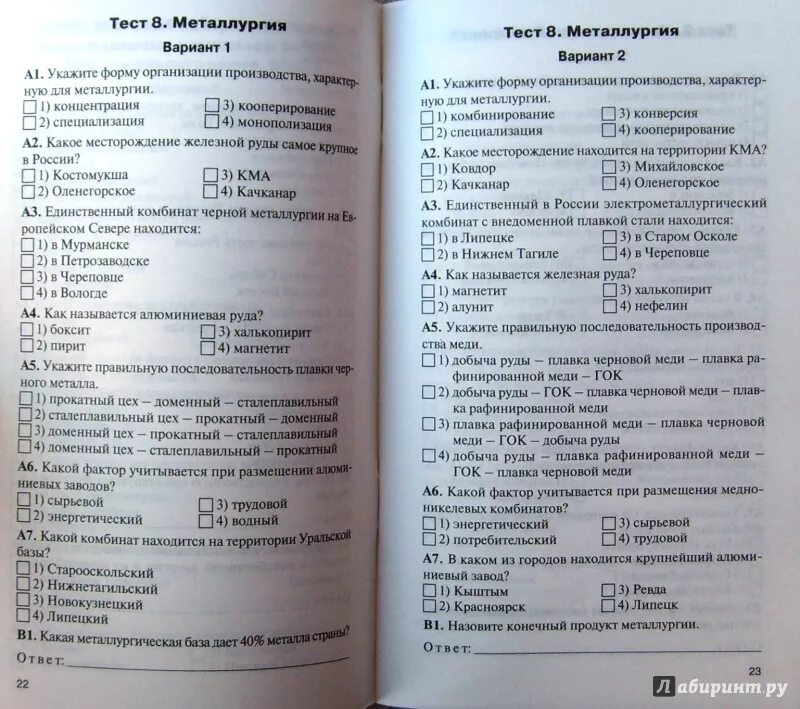 Итоговый проект по географии 9 Тест по теме "Отрасли хозяйства" (9 класс, география)