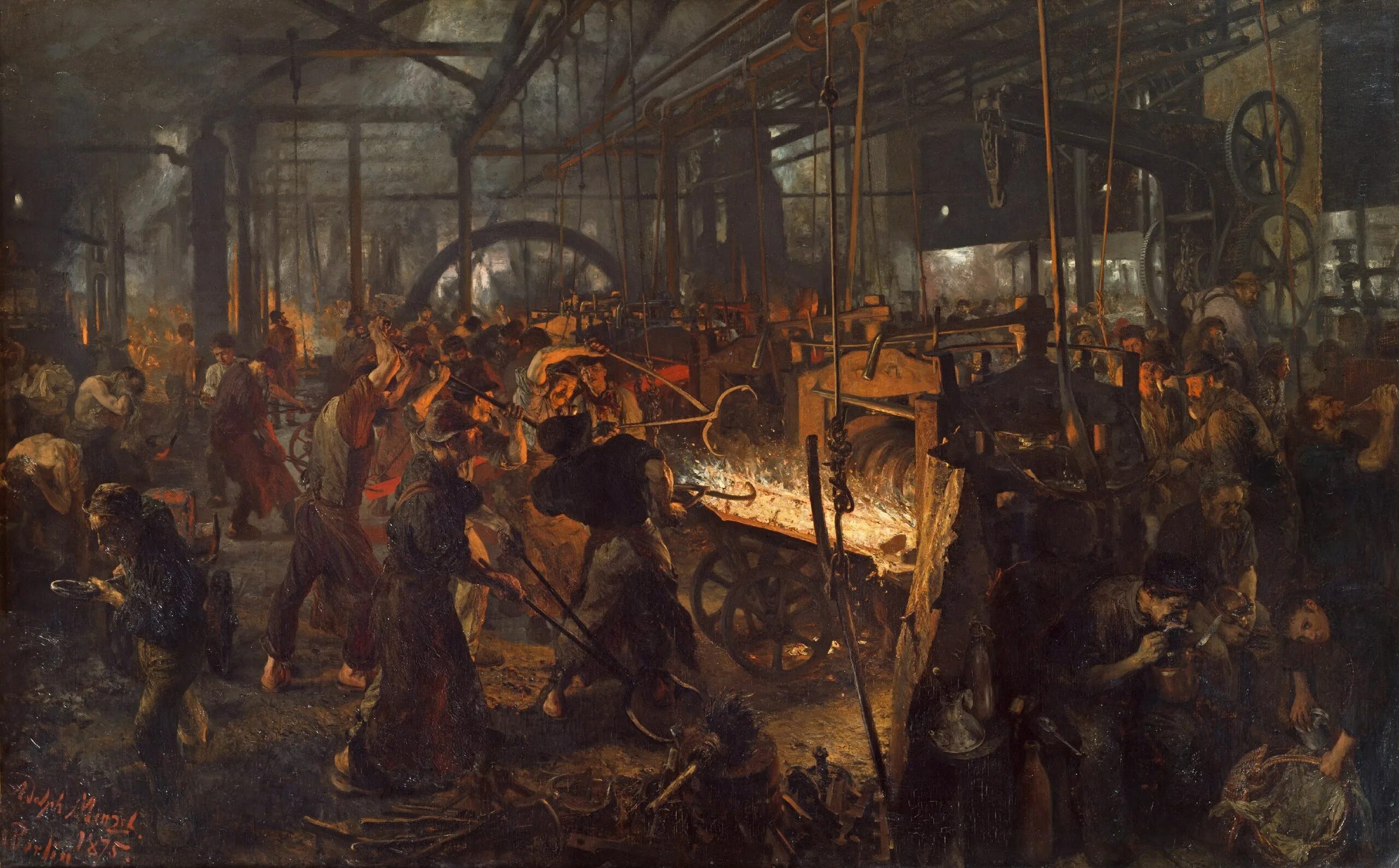 Картина Адольфа фон Менцеля "Железопрокатный завод". Industrial century