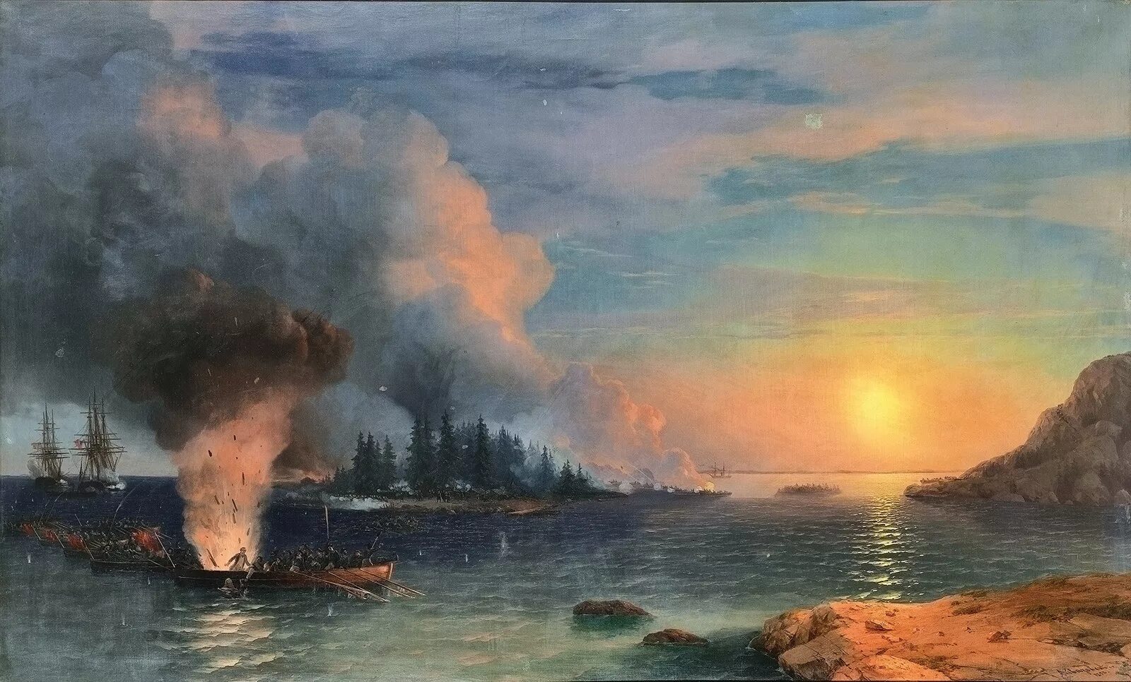 Картина айвазовского бой. Чесменский бой 1848 айвазовский. синопское сражение айвазовский.