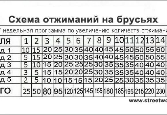 Брусья сколько раз. Отжимания на брусьях программа тренировок. программа тренировки отжиманий на брусьях 20 недель. схема брусья на 30 недель. схема тренировок отжимания брусья и турник.