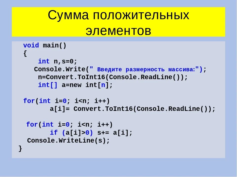 Сумма чисел функция. Элемент массива си шарп. сумма элементов массива. сумма положительных элементов массива. c++ элементы массива.