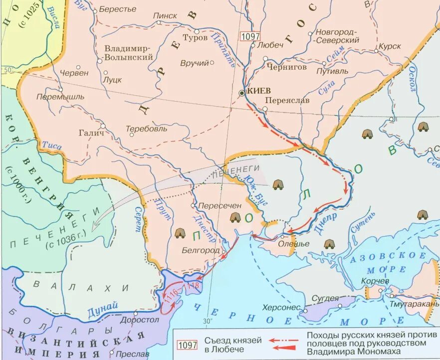 Поход против половцев карта. Походы Владимира Мономаха на Половцев карта. Походы Мономаха против Половцев карта. Походы Владимира Мономаха карта. Походы князя Владимира Мономаха против Половцев на карте.