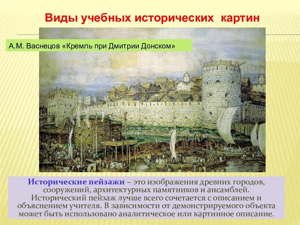 А. М. Васнецов "Московский Кремль при Дмитрии Донском". Карта Московский Кремль при Дмитрии Донском. Типы учебных картин. Историческая картина для начальной школы. Картина васнецова московский кремль при дмитрии донском