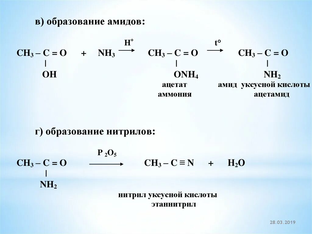 Синтез нитрилов из амидов. Нитрид уксусной кислоты. Образование уксусной кислоты. Нитрил уксусной кислоты.