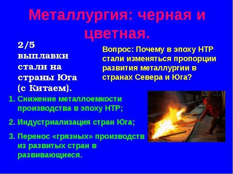 Почему в эпоху нтр изменилось соотношение. НТР цветной металлургии. Влияние НТР на черную металлургию. Научно техническая революция на металлургию. Влияние НТР на металлургию.