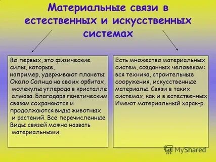 Приведите примеры материальных и информационных связей