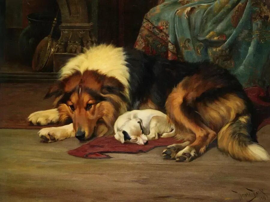 Образ собаки. Райт Баркер картины. Художник Райт Баркер. Wright Barker British, 1864-1941. Собаки в живописи.