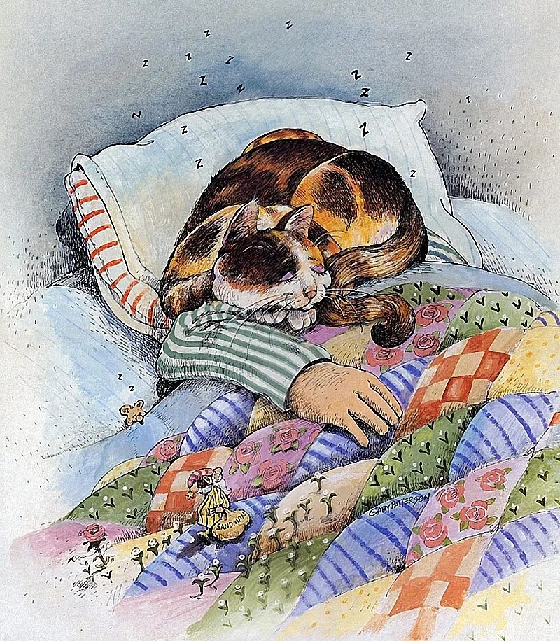 Ретро картинка спокойной ночи. Забавные коты - художник Gary Patterson. Художник Гэри Паттерсон (Gary Patterson). Уютные иллюстрации. Уютные рисунки.