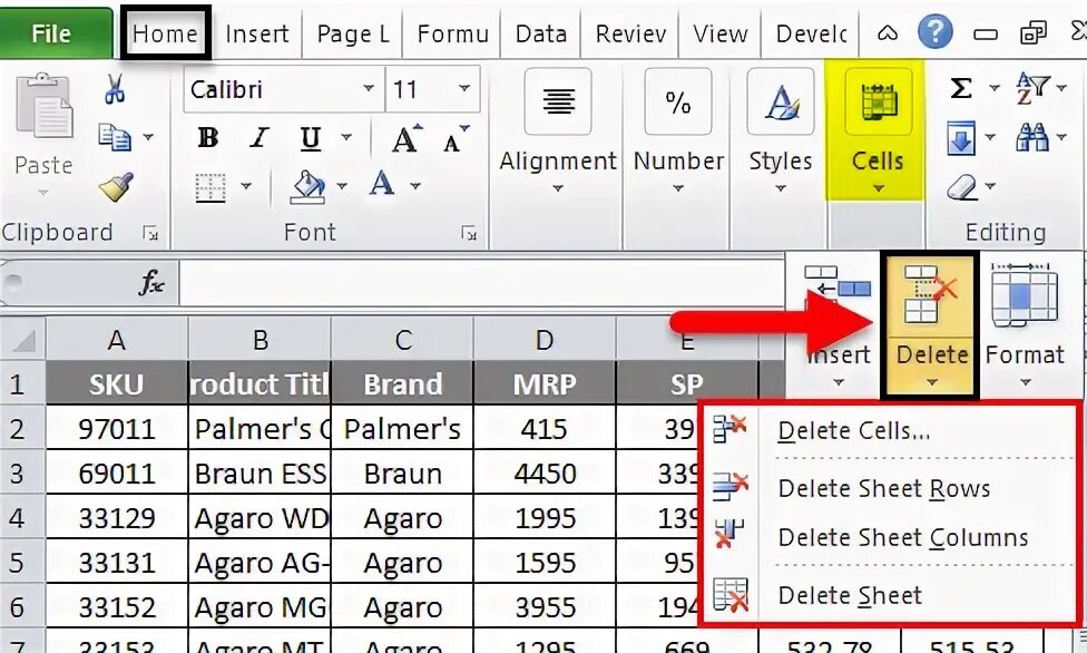 Delete sheet