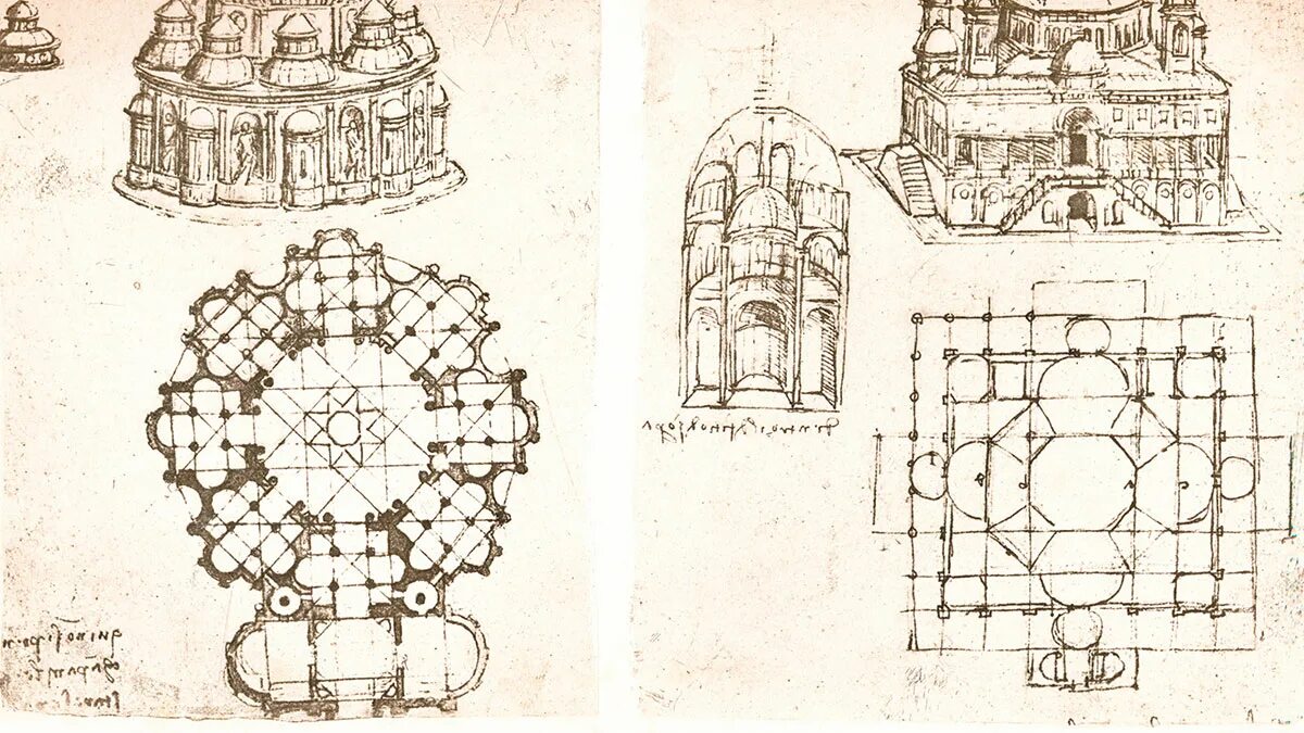 Проект идеального города Леонардо да Винчи. Чертежи храмов Леонардо да Винчи. Купол миланского собора.