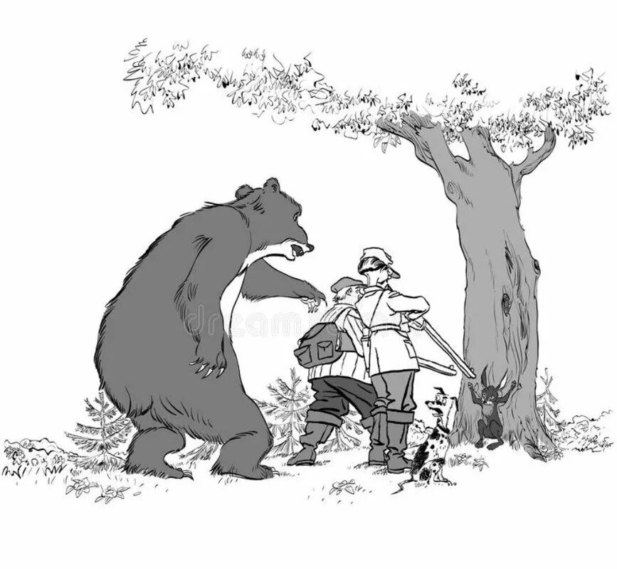 Басня медведь и заяц. Карикатура медведь и охотник. охота на медведя карикатура. карикатуры про охоту.