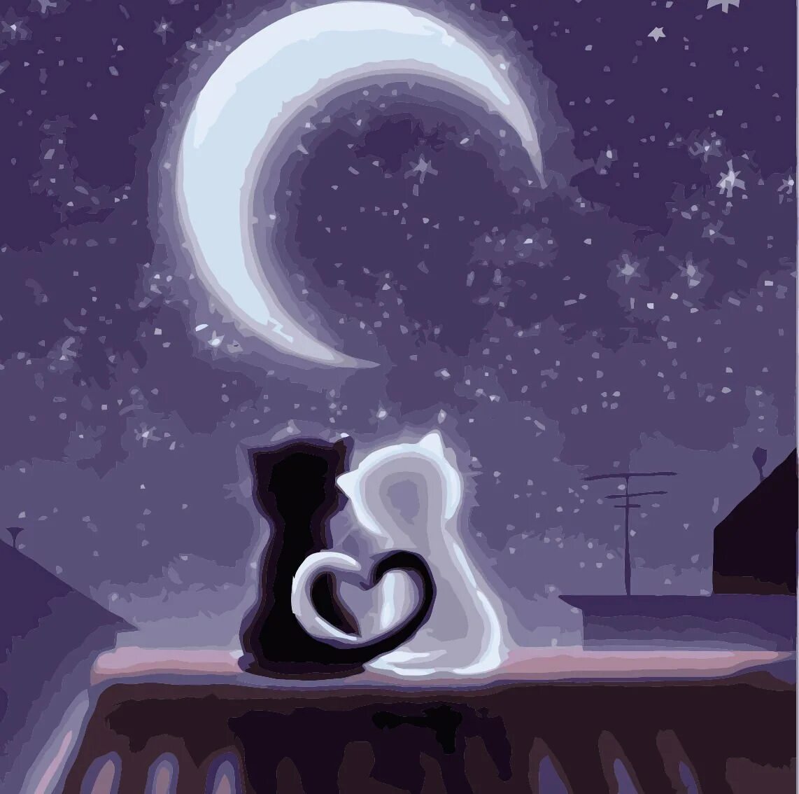 Доброй ночи романтично. Влюбленные кошки. Кошка под луной. Милая ночь. Спокойной ночи романтические.