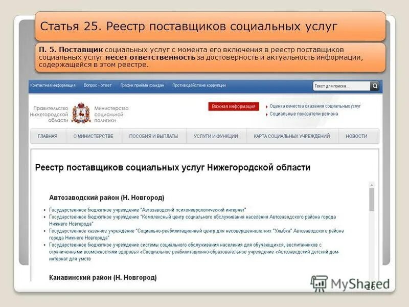 Включение в реестр поставщиков социальных услуг. Включение в реестр поставщиков социальных услуг