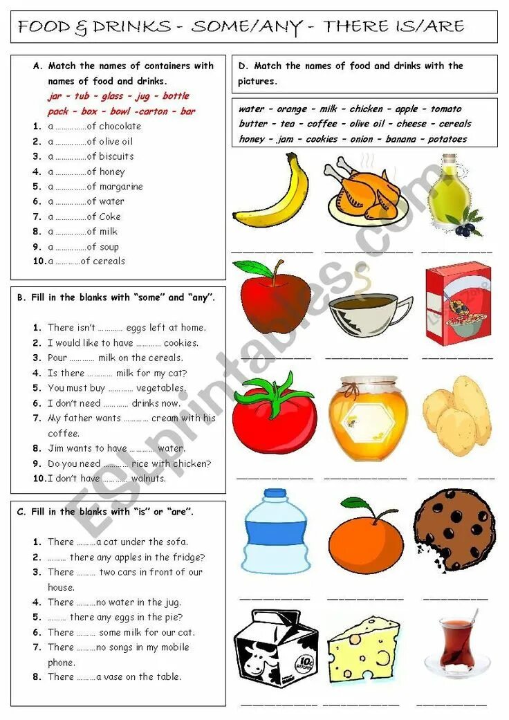Тест на тему еда. Food drinks someany there isare. упражнения на some any no в английском языке. some any worksheets продукты. упражнения на тему food.