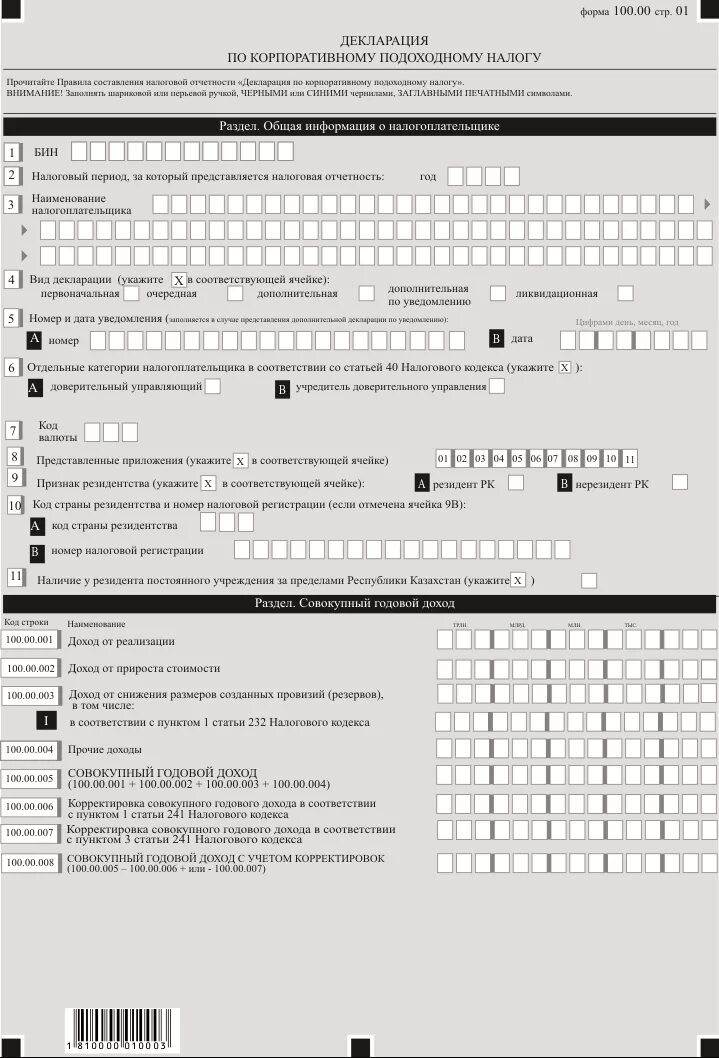 Декларация о доходах физических лиц форма 250 декларация РК. Декларация по КПН 100 форма образец заполнения. Форма заполнения Бланка. Декларация фрорма100.