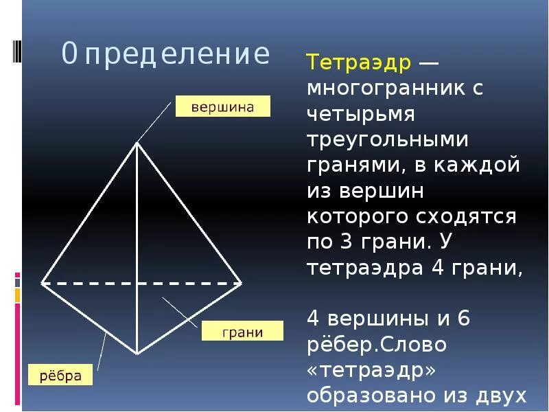 4 ребра 4 вершины. Понятие тетраэдра. Тетраэдр определение. Описание тетраэдра. Тетраэдр грани вершины ребра.